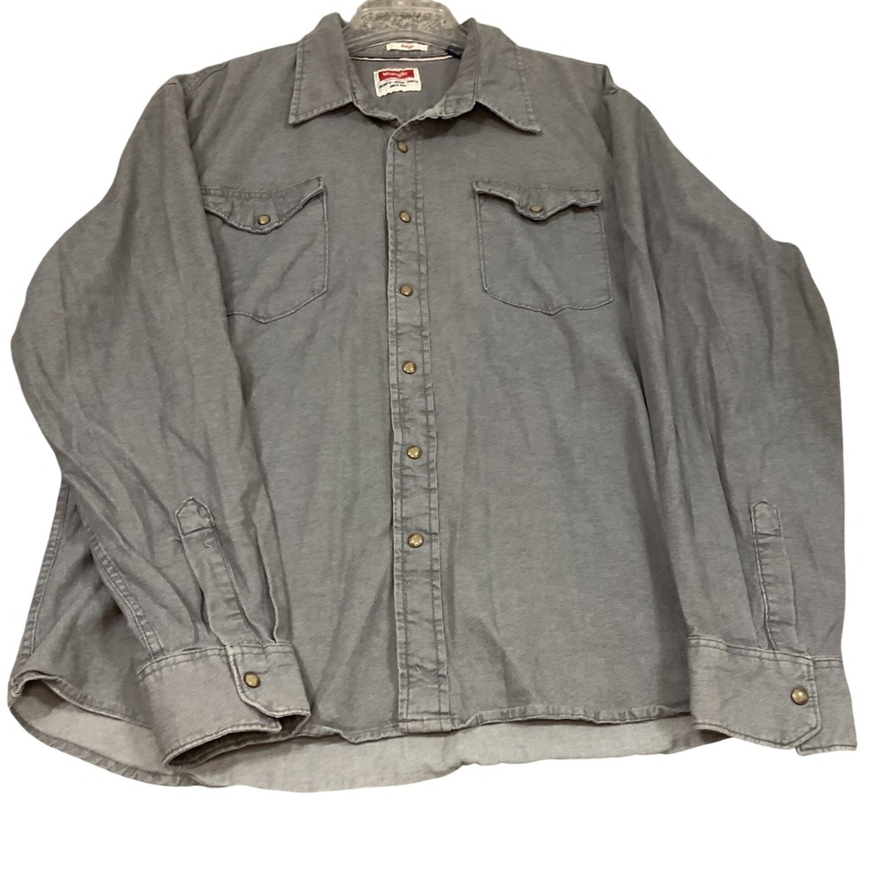 Wrangler Indigo Pearl Snap Gray Western Long Sleeve Shirt‎ 2XL